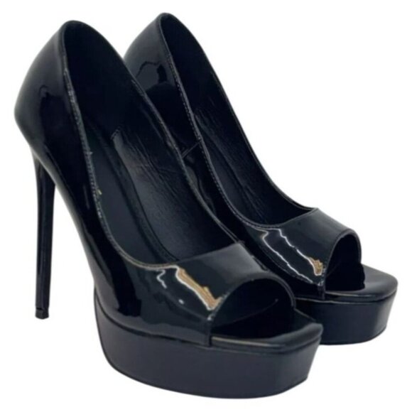 FERGUSON / Cassandra / Black Patent / Leather / Open-Toe Platform Stiletto - Picture 3 of 8